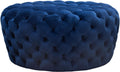 Ottomans Velvet Upholstered Button Tufted Round Accent Ottoman, Blue Benzara