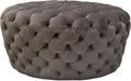 Ottomans Velvet Upholstered Button Tufted Round Accent Ottoman, Dusk Gray Benzara