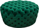 Ottomans Velvet Upholstered Button Tufted Round Accent Ottoman, Green Benzara