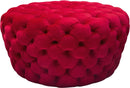 Ottomans Velvet Upholstered Button Tufted Round Accent Ottoman, Red Benzara