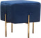 Ottomans Velvet Upholstered Modern Square Accent Ottoman with Stainless Steel Frame, Blue and Gold Benzara