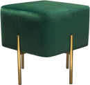 Ottomans Velvet Upholstered Modern Square Accent Ottoman with Stainless Steel Frame, Emerald Green and Gold Benzara