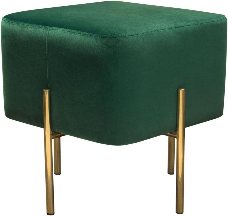 Ottomans Velvet Upholstered Modern Square Accent Ottoman with Stainless Steel Frame, Emerald Green and Gold Benzara