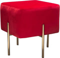 Ottomans Velvet Upholstered Modern Square Accent Ottoman with Stainless Steel Frame, Red and Gold Benzara