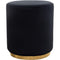 Ottomans Velvet Upholstered Round Accent Ottoman with Metal Base, Black and Gold Benzara