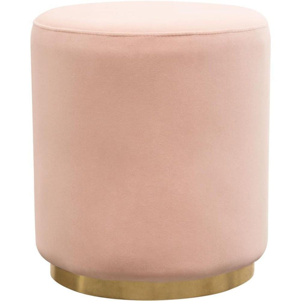 Ottomans Velvet Upholstered Round Accent Ottoman with Metal Base, Pink and Gold Benzara