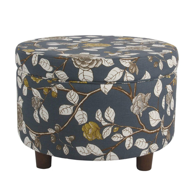 Wooden Ottoman with Floral Patterned Fabric Upholstery and Hidden Storage, Multicolor
