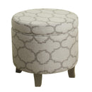 Wooden Ottoman with Geometric Patterned Fabric Upholstery and Hidden Storage, Gray