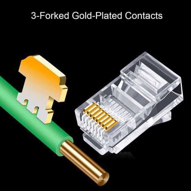 OULLX 20/50/100pcs RJ45 Connector 6U Gold PlatedPass Through Ethernet Cables Module Plug Network RJ-45 Crystal Heads Cat5 Cat5e JadeMoghul Inc. 