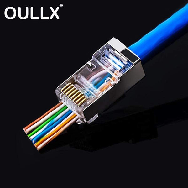 OULLX 6U RJ45 Connector Cat6 Cat6A Jack UTP Gold Plated Pass Through Ethernet Cables Network RJ-45 Plug Cat5 Cat5e STP Shielded JadeMoghul Inc. 