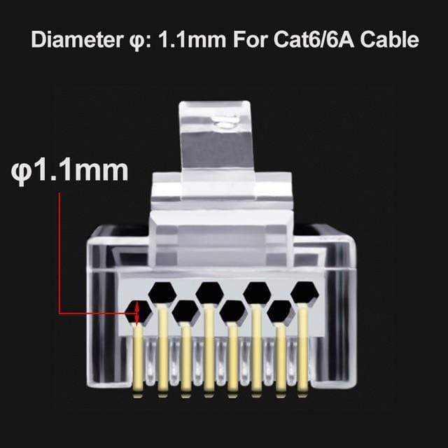 OULLX 6U RJ45 Connector Cat6 Cat6A Jack UTP Gold Plated Pass Through Ethernet Cables Network RJ-45 Plug Cat5 Cat5e STP Shielded JadeMoghul Inc. 