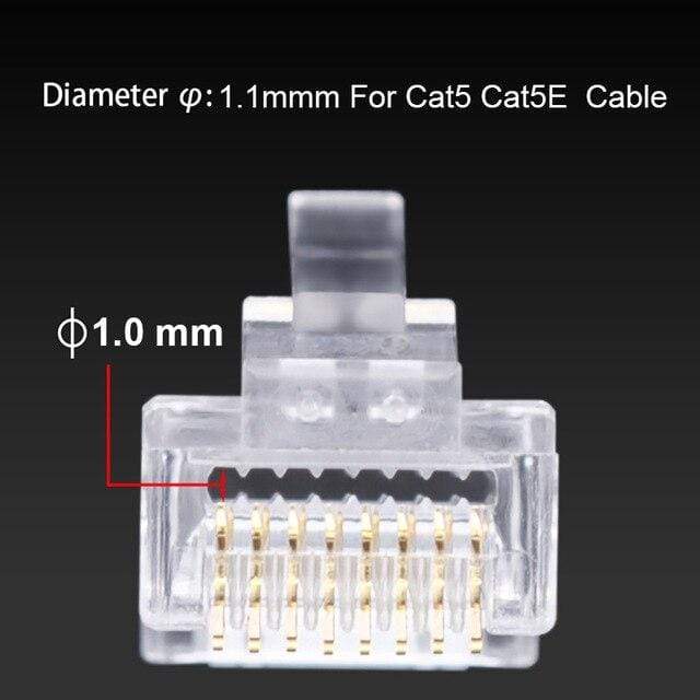 OULLX 6U RJ45 Connector Cat6 Cat6A Jack UTP Gold Plated Pass Through Ethernet Cables Network RJ-45 Plug Cat5 Cat5e STP Shielded JadeMoghul Inc. 