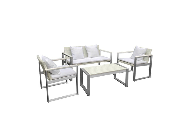 Outdoor Lounge Set In White-Outdoor Lounge Sets-WHITE-Anodized Aluminum Rattan Plastic lumber-JadeMoghul Inc.
