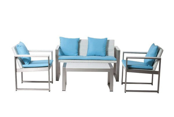 Outdoor Lounge Sets Outdoor Lounge Set In White/Turquoise (Set of 4) Benzara