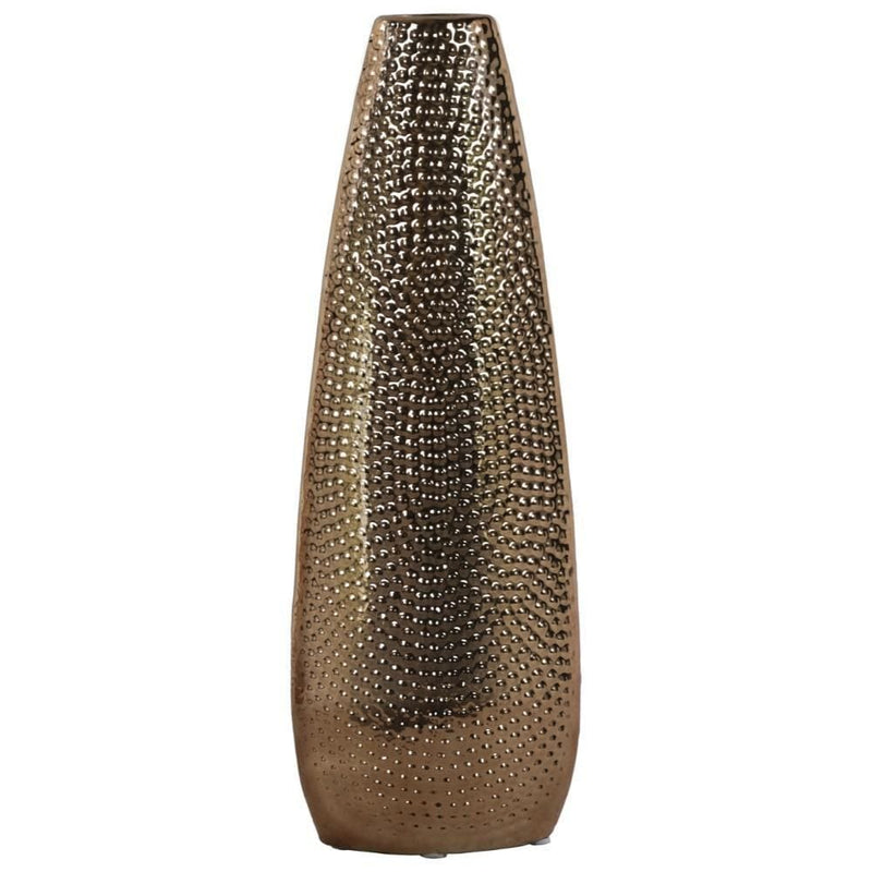 Oval Shape Ceramic Vase With Pimpled Pattern, Large, Copper-Vases-Copper-Ceramic-Chrome Finish-JadeMoghul Inc.