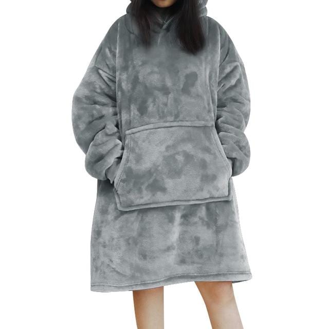 Oversized Hoodie Blanket With Sleeves Sweatshirt Plaid Winter Fleece Hoody Women Pocket Female Hooded Sweat Oversize Femme AExp
