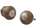 Pack Of 2 Ceramic Knobs With Metal Detailing By Benzara-Doorknobs-Brown-Ceramic Metal-JadeMoghul Inc.