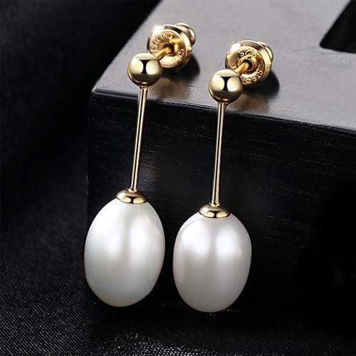 PAG&MAG Brand 8-9mm Rice Pearl Stud Earrings Jewelry Freshwater Pearl Women Earrings 3 Colors Choose Gift Simple Style AExp