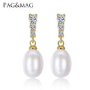 PAG&MAG Brand Classic Small Stud Earrings AAAAA Freshwater 8-9mm Natural Pearl S925 Silver Stud Fashion Earrings Box Free AExp