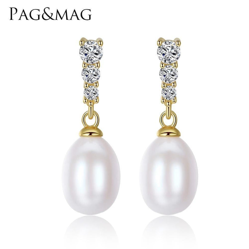 PAG&MAG Brand Classic Small Stud Earrings AAAAA Freshwater 8-9mm Natural Pearl S925 Silver Stud Fashion Earrings Box Free AExp