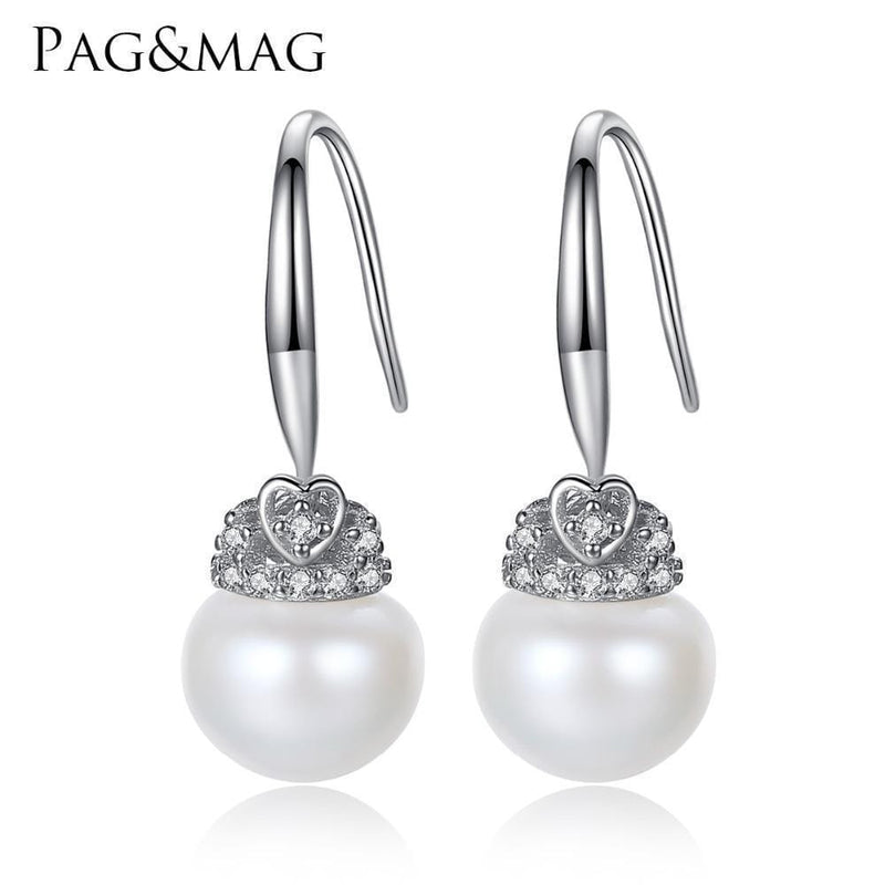 PAG&MAG Brand Crown Shape Cute silver 925 Jewelry AAAA 9-9.5mm Bead Natural Pearl Earrings Gift for Girls Factory Wholesale AExp