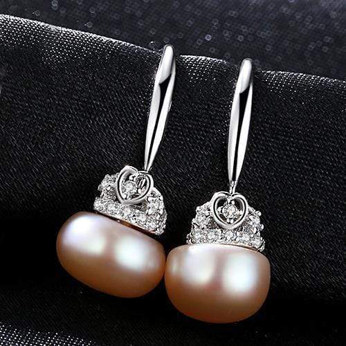 PAG&MAG Brand Crown Shape Cute silver 925 Jewelry AAAA 9-9.5mm Bead Natural Pearl Earrings Gift for Girls Factory Wholesale AExp