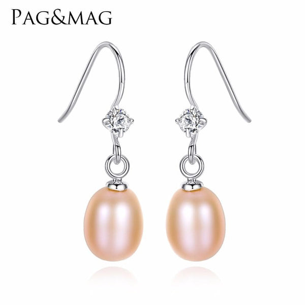 PAG&MAG Hot Sale Charming 925 Sterling Silver Geometric CZ Paved Freshwater Pearl Drop Earring For Women Classic Party Gift AExp