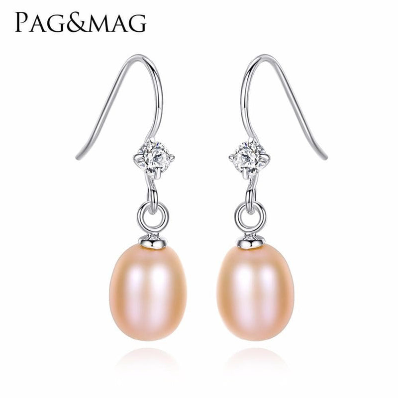 PAG&MAG Hot Sale Charming 925 Sterling Silver Geometric CZ Paved Freshwater Pearl Drop Earring For Women Classic Party Gift AExp