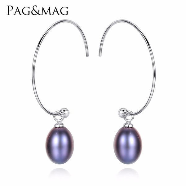 PAG&MAG New Fashion Big Half Circle Earwire 925 Sterling Silver Drop Earring For Women Fine Freshwater Pearl Paved Banquet Gifts AExp
