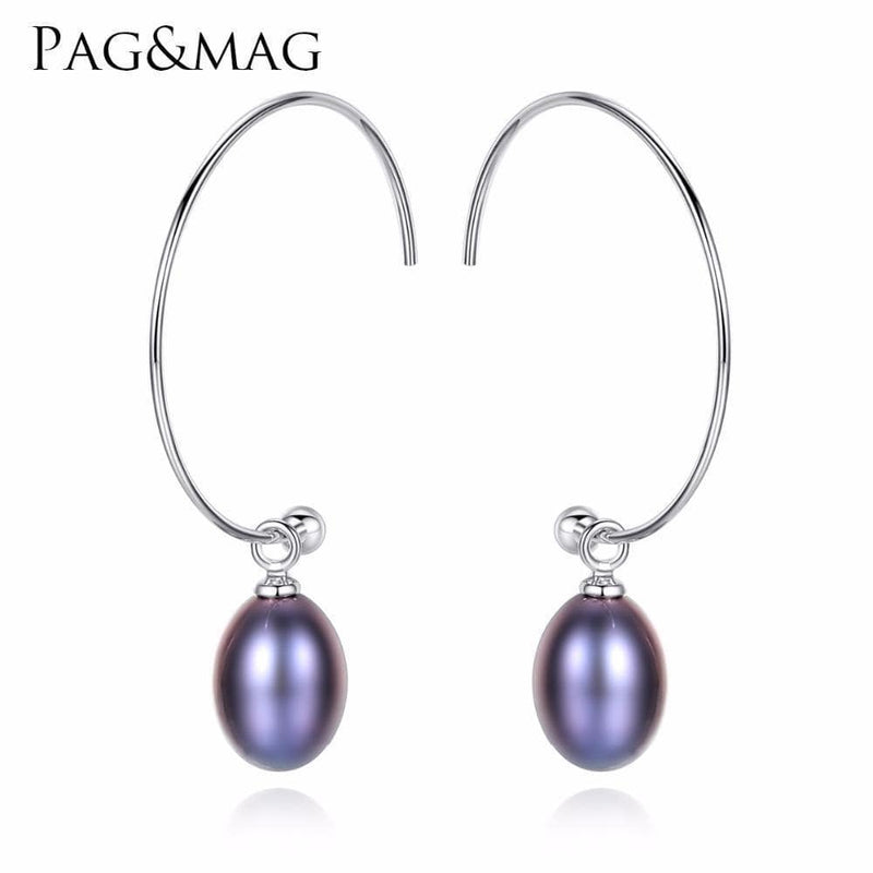 PAG&MAG New Fashion Big Half Circle Earwire 925 Sterling Silver Drop Earring For Women Fine Freshwater Pearl Paved Banquet Gifts AExp