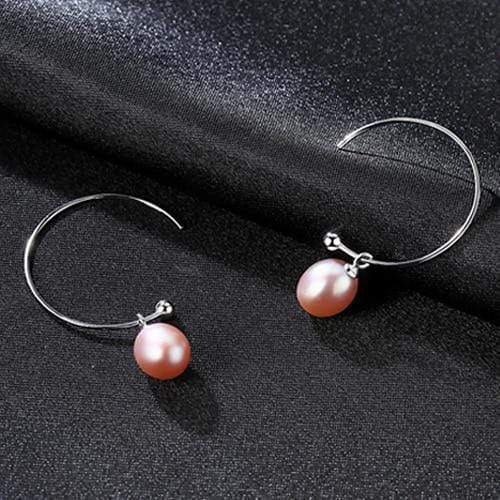PAG&MAG New Fashion Big Half Circle Earwire 925 Sterling Silver Drop Earring For Women Fine Freshwater Pearl Paved Banquet Gifts AExp