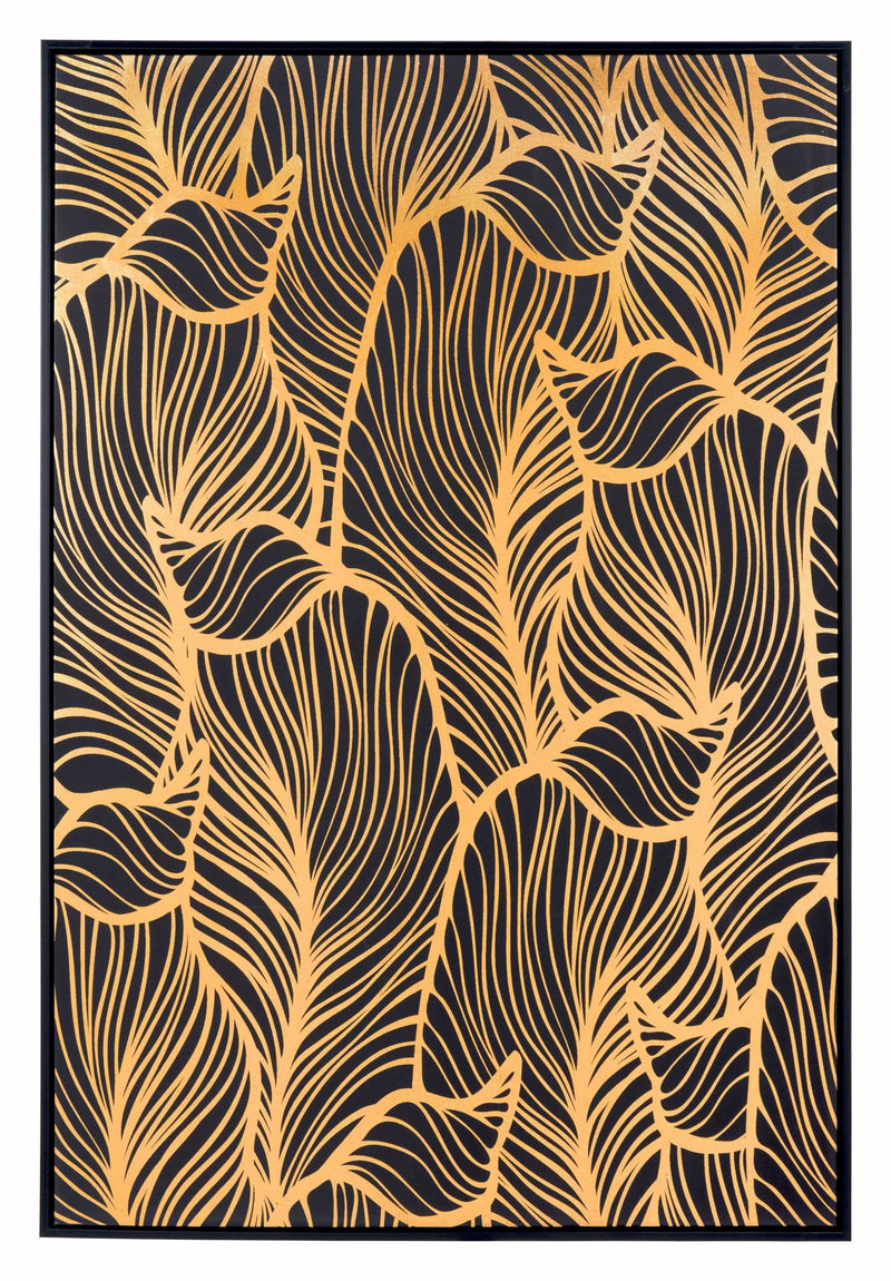 Paintings Canvas Painting - 32.7" x 1.7" x 48.4" Black & Gold, Pine Wood, Flora Canvas HomeRoots