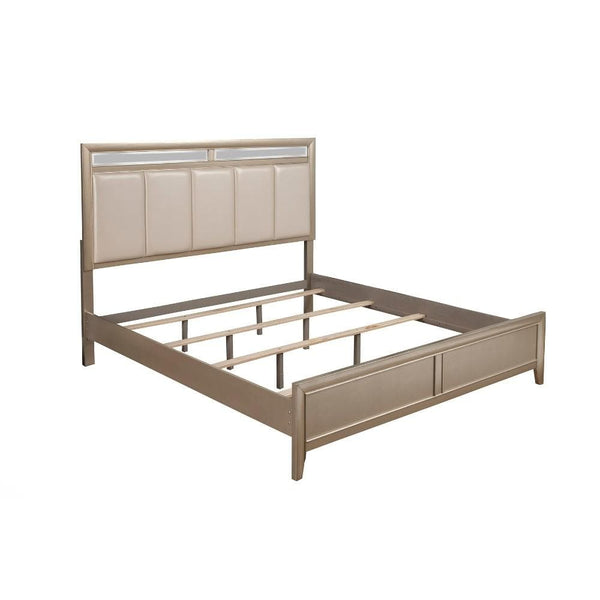 Panel Beds Pine Wood Queen Size Panel Bed With Upholstered Headboard, Silver Benzara