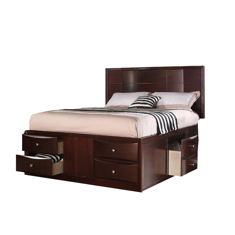 Panel Beds Queen Bed With 6 Under Bed Drawers, Espresso Finish Benzara