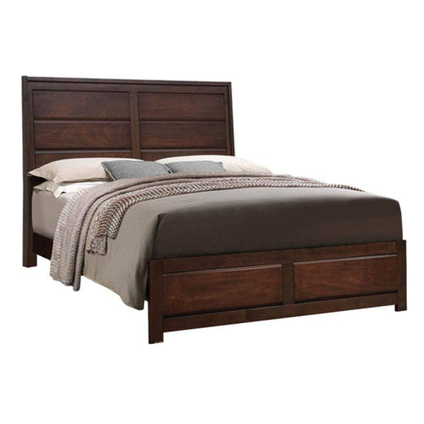 Panel Beds Solid Wood California King Size Bed, Walnut Brown Benzara