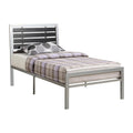 Wooden Full Bed With Black Wood Panel Headboard, Silver