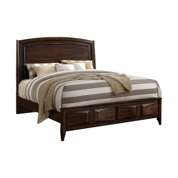 Wooden Queen Bed With 3D Design on Front Board Oak Brown