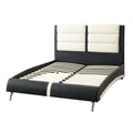 Wooden Queen Bed With Tufted White PU Head Board, Black