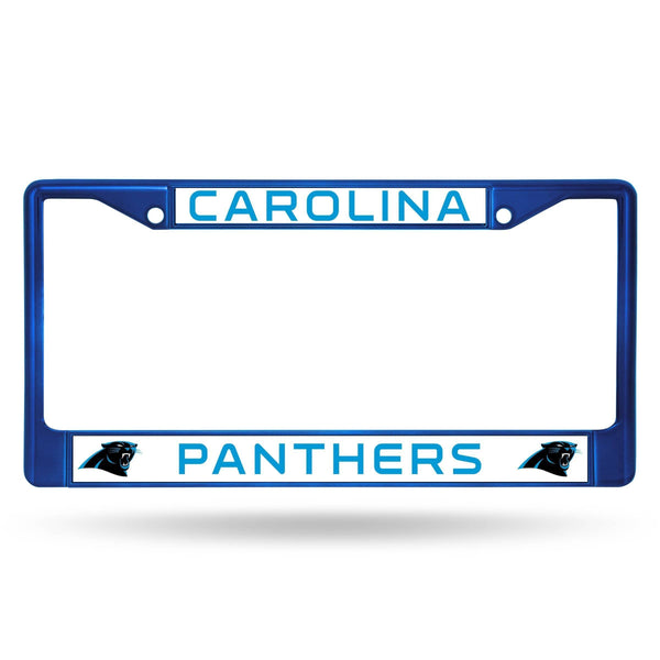 Car License Plate Frame Panthers Blue Colored Chrome Frame