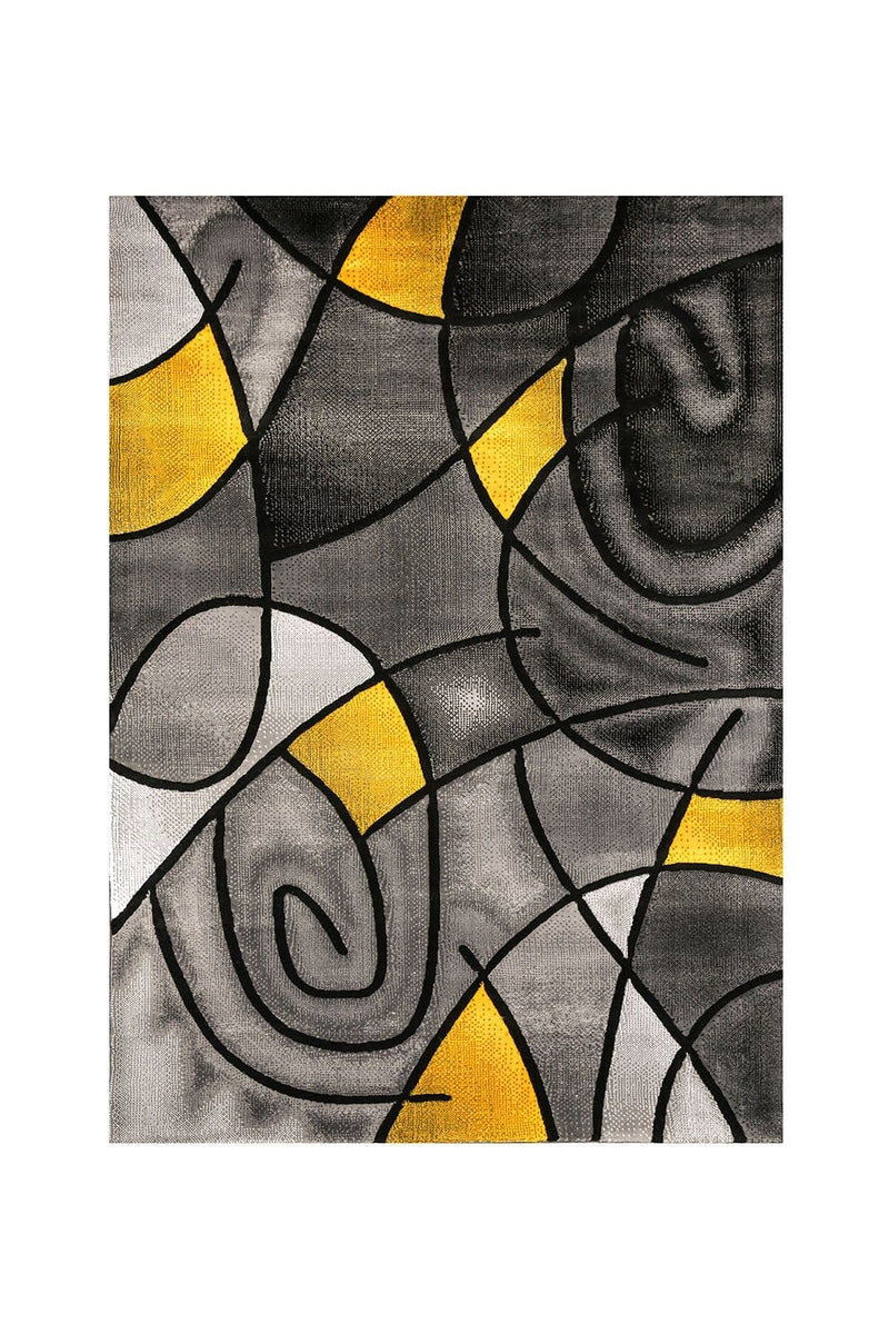 Patterned Area Rug In Polyester With Jute Mesh Backing, Small, Yellow & Gray-Rugs-Gray & Yellow-Polyester & Jute Mesh-JadeMoghul Inc.