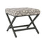 Patterned Fabric Upholstered Ottoman with X Shape Metal Legs, Beige and Gray