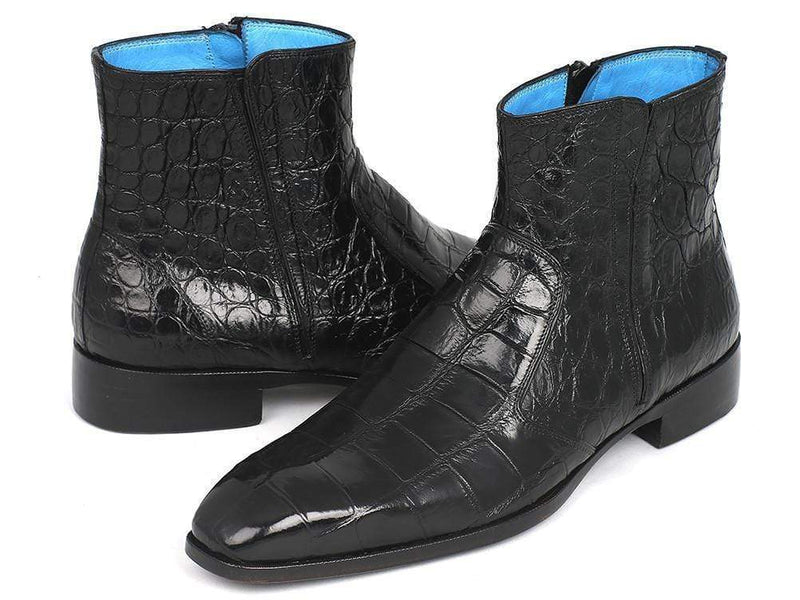 Paul Parkman (FREE Shipping) Black Crocodile Side Zipper Boots (ID