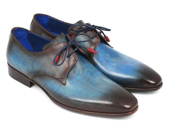 Paul Parkman (FREE Shipping) Blue & Brown Hand-Painted Derby Shoes (ID#326-BLUBRW) PAUL PARKMAN