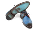 Paul Parkman (FREE Shipping) Blue & Brown Hand-Painted Derby Shoes (ID