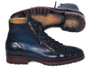 Paul Parkman (FREE Shipping) Blue Genuine Crocodile & Calfskin Side Zipper Boots (ID