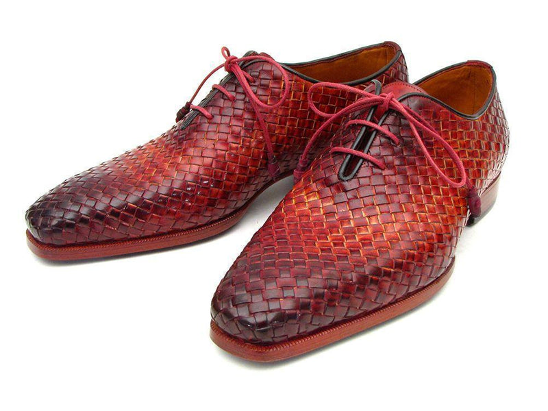 Paul Parkman (FREE Shipping) Bordeaux & Tobacco Woven Leather Oxfords (ID