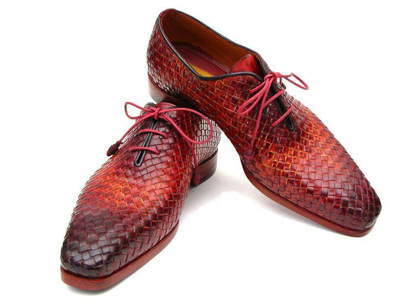 Paul Parkman (FREE Shipping) Bordeaux & Tobacco Woven Leather Oxfords (ID