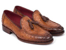 Paul Parkman (FREE Shipping) Camel Brown Genuine Ostrich Tassel Loafers (ID