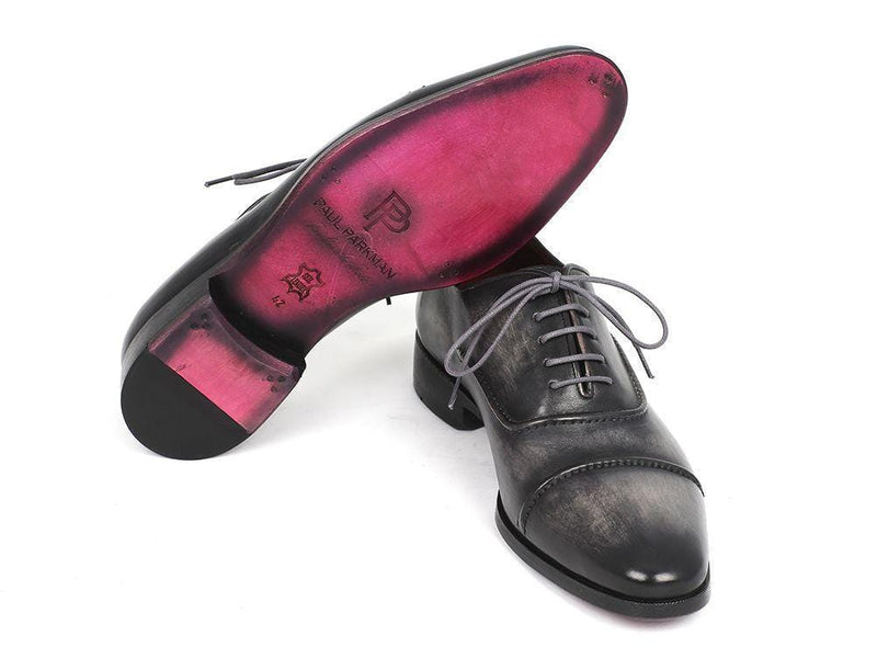 Paul Parkman (FREE Shipping) Captoe Oxfords Gray & Black Hand Painted Shoes (ID