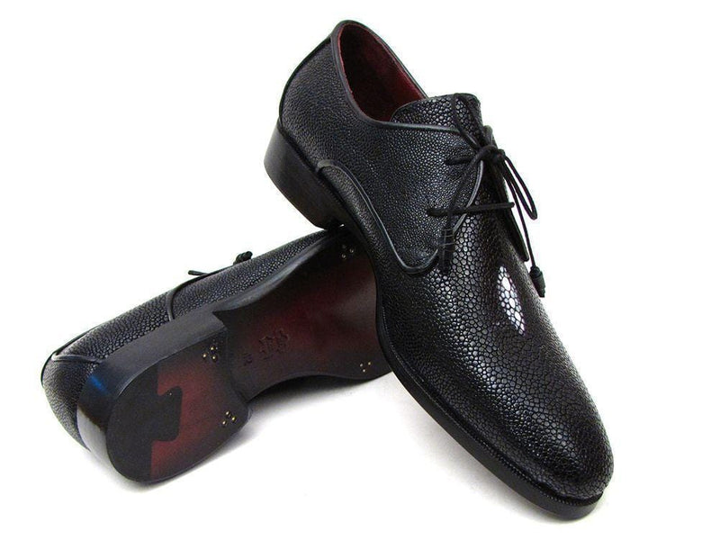Paul Parkman (FREE Shipping) Full Genuine Black Stingray Goodyear Welted Derby Shoes For Men (ID